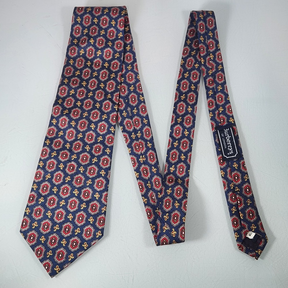 Vintage Burberrys of London Navy Blue Print Design Silk Neck Tie - READ